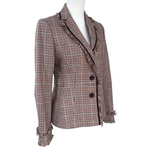Adec2 by Phillipe Wool Houndstooth Fringe Trim Blazer - Picture 2 of 9